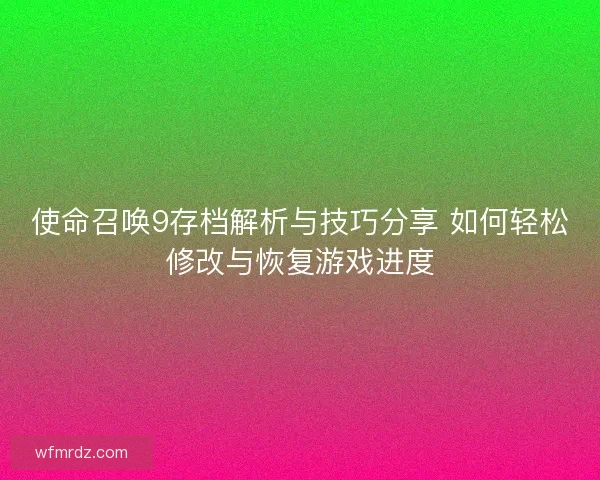 使命召唤9存档解析与技巧分享 如何轻松修改与恢复游戏进度
