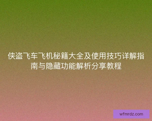 侠盗飞车飞机秘籍大全及使用技巧详解指南与隐藏功能解析分享教程
